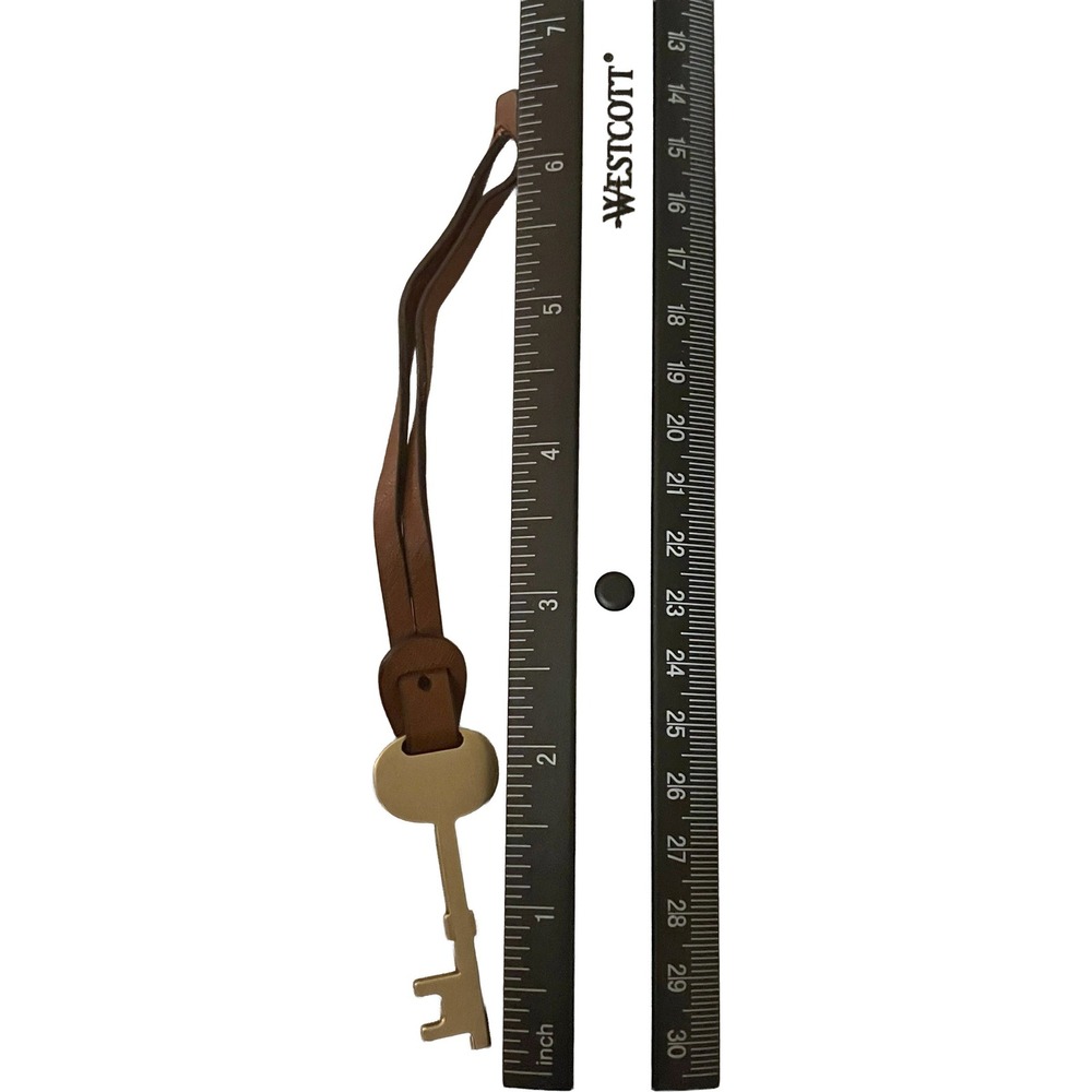 Fossil Bag Key Charm Brown Leather Strap Gold Tone Skeleton Key Replacement - Picture 2 of 4